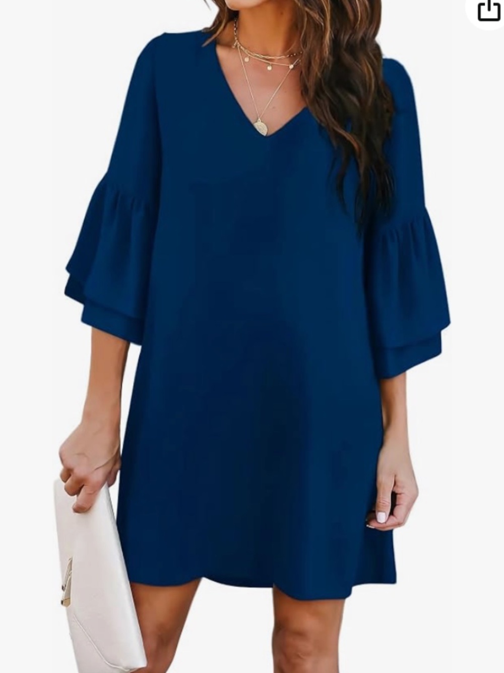 Amazon V-Neck Bell Sleeve Mini Shift Dress Size L
